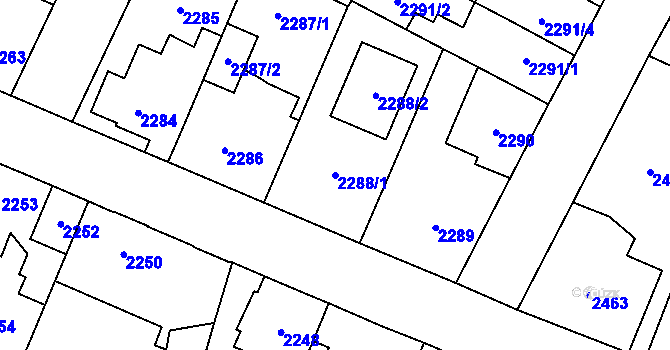 Parcela st. 2288/1 v KÚ Horní Počernice, Katastrální mapa
