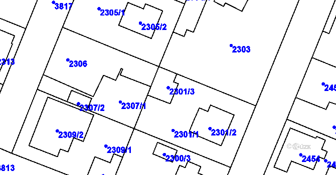 Parcela st. 2301/3 v KÚ Horní Počernice, Katastrální mapa