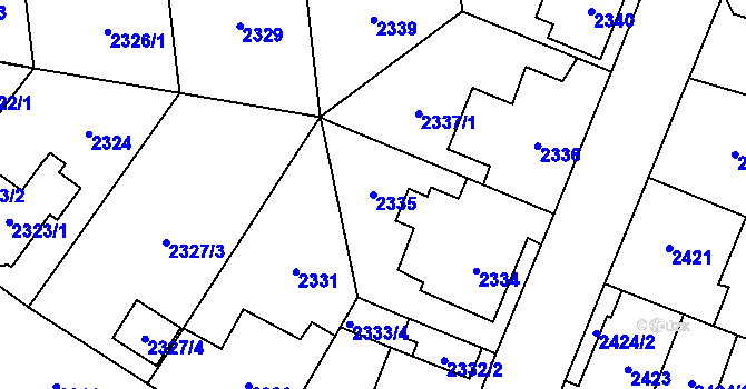 Parcela st. 2335 v KÚ Horní Počernice, Katastrální mapa