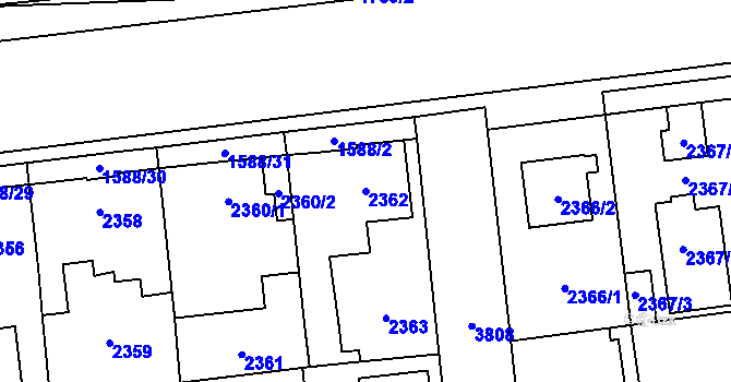 Parcela st. 2362 v KÚ Horní Počernice, Katastrální mapa
