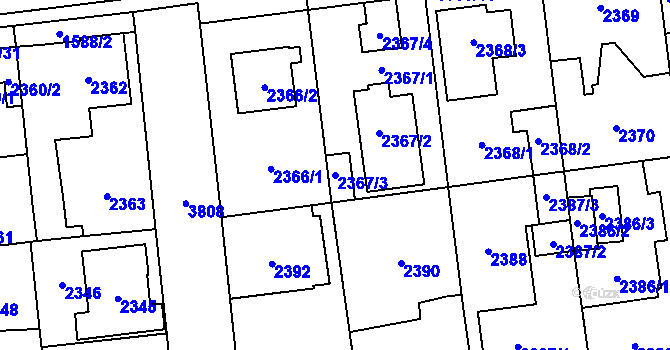 Parcela st. 2367/3 v KÚ Horní Počernice, Katastrální mapa