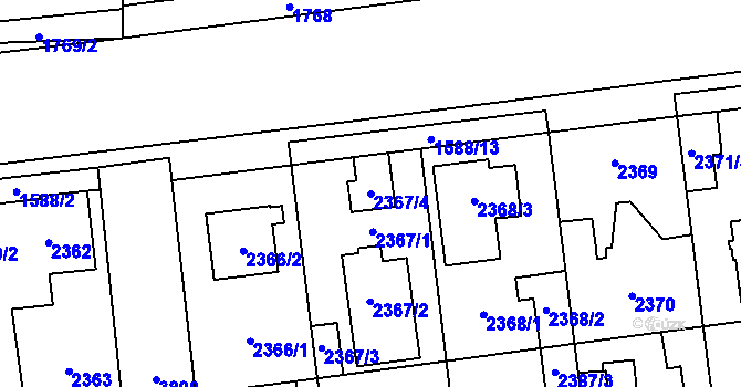 Parcela st. 2367/4 v KÚ Horní Počernice, Katastrální mapa