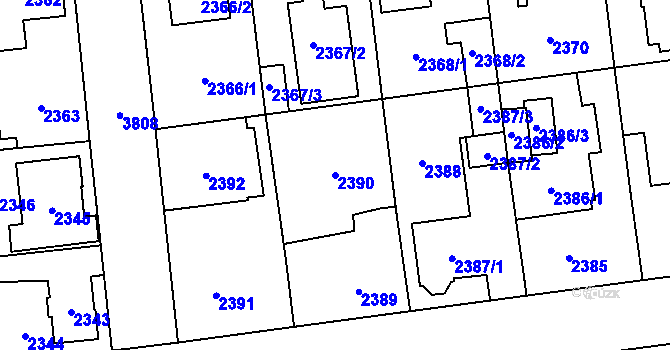Parcela st. 2390 v KÚ Horní Počernice, Katastrální mapa