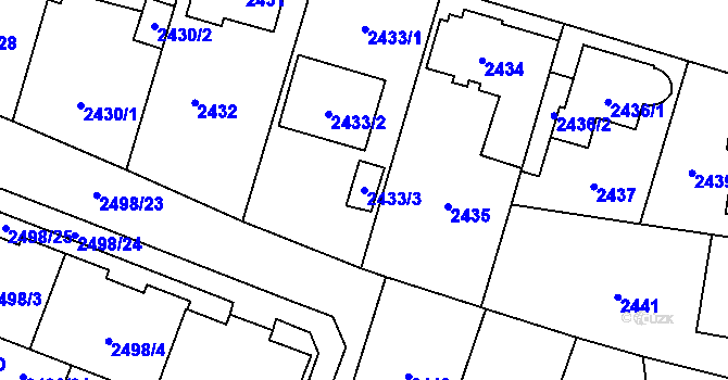 Parcela st. 2433/3 v KÚ Horní Počernice, Katastrální mapa
