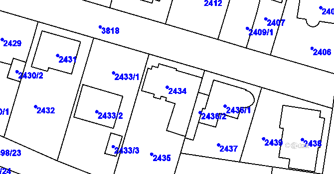 Parcela st. 2434 v KÚ Horní Počernice, Katastrální mapa