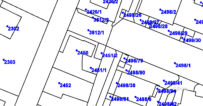 Parcela st. 2451/2 v KÚ Horní Počernice, Katastrální mapa