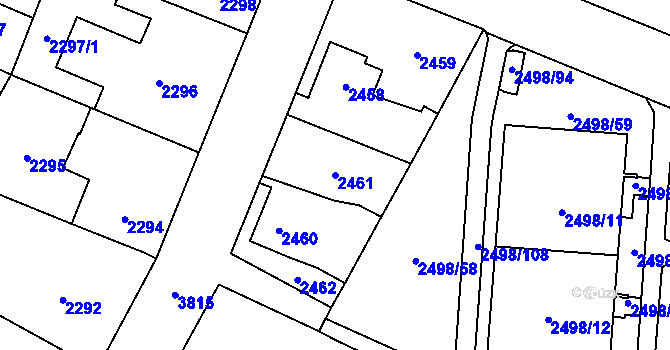 Parcela st. 2461 v KÚ Horní Počernice, Katastrální mapa