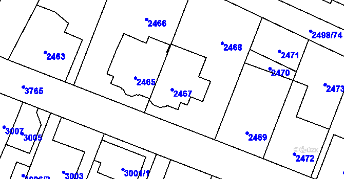 Parcela st. 2467 v KÚ Horní Počernice, Katastrální mapa