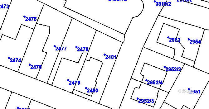 Parcela st. 2481 v KÚ Horní Počernice, Katastrální mapa