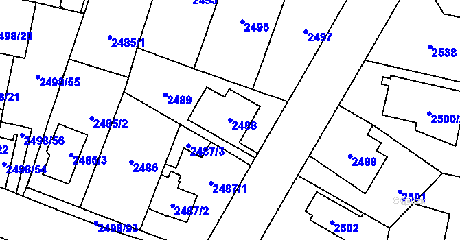 Parcela st. 2488 v KÚ Horní Počernice, Katastrální mapa