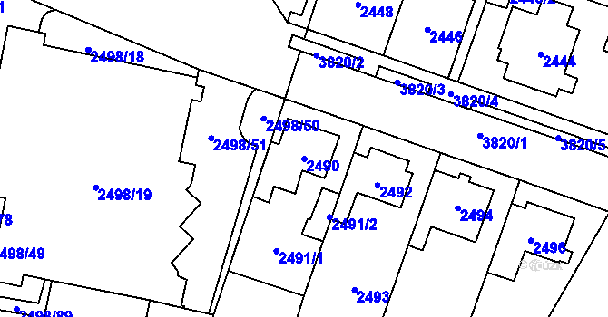 Parcela st. 2490 v KÚ Horní Počernice, Katastrální mapa