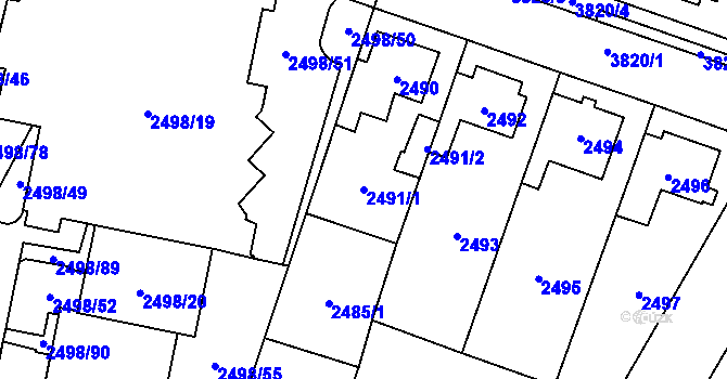 Parcela st. 2491/1 v KÚ Horní Počernice, Katastrální mapa