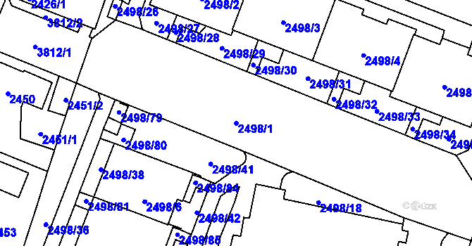 Parcela st. 2498/1 v KÚ Horní Počernice, Katastrální mapa