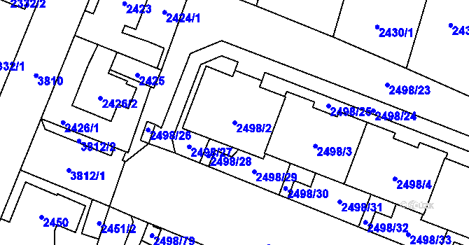 Parcela st. 2498/2 v KÚ Horní Počernice, Katastrální mapa