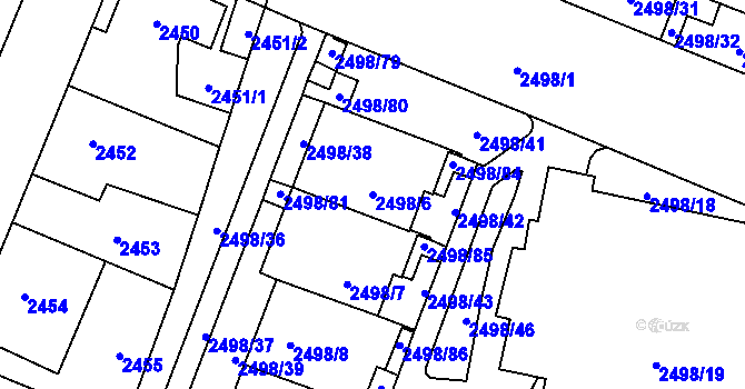 Parcela st. 2498/6 v KÚ Horní Počernice, Katastrální mapa