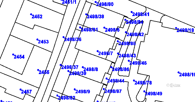 Parcela st. 2498/7 v KÚ Horní Počernice, Katastrální mapa