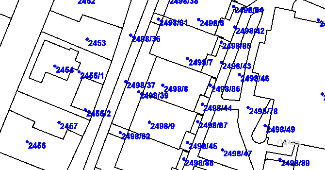 Parcela st. 2498/8 v KÚ Horní Počernice, Katastrální mapa