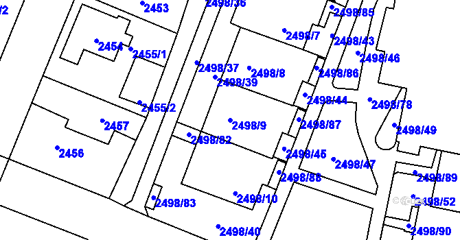 Parcela st. 2498/9 v KÚ Horní Počernice, Katastrální mapa