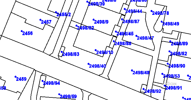 Parcela st. 2498/10 v KÚ Horní Počernice, Katastrální mapa