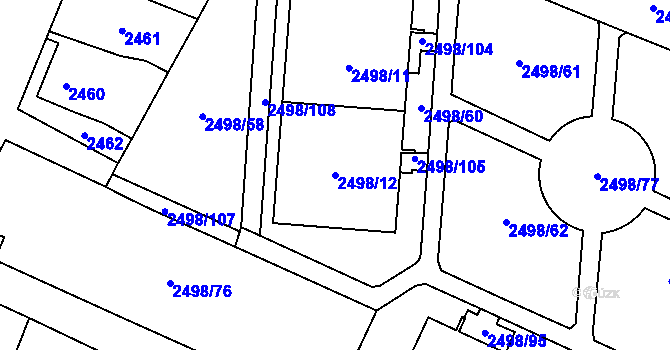 Parcela st. 2498/12 v KÚ Horní Počernice, Katastrální mapa