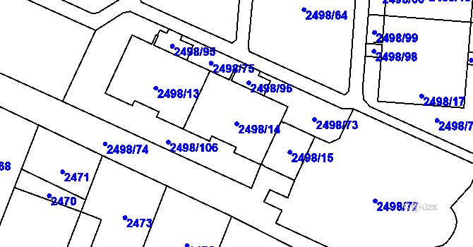 Parcela st. 2498/14 v KÚ Horní Počernice, Katastrální mapa