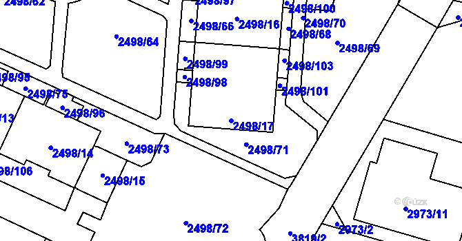 Parcela st. 2498/17 v KÚ Horní Počernice, Katastrální mapa