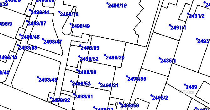 Parcela st. 2498/20 v KÚ Horní Počernice, Katastrální mapa