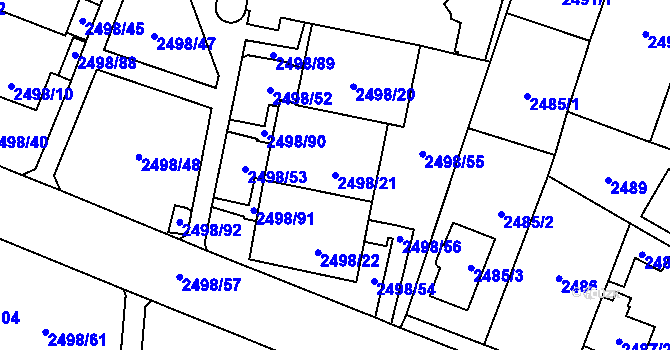 Parcela st. 2498/21 v KÚ Horní Počernice, Katastrální mapa