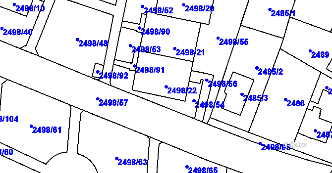 Parcela st. 2498/22 v KÚ Horní Počernice, Katastrální mapa