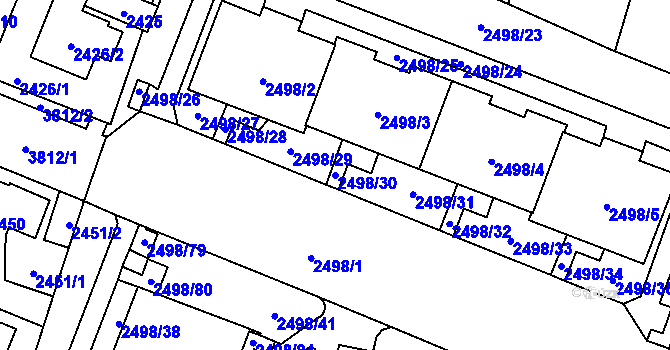 Parcela st. 2498/30 v KÚ Horní Počernice, Katastrální mapa