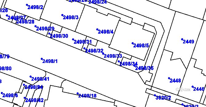 Parcela st. 2498/33 v KÚ Horní Počernice, Katastrální mapa