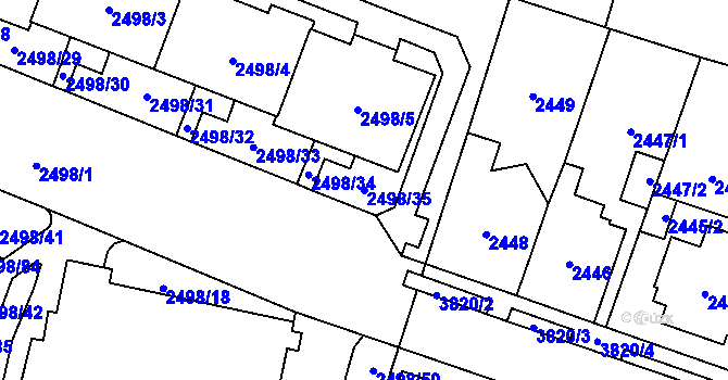 Parcela st. 2498/35 v KÚ Horní Počernice, Katastrální mapa