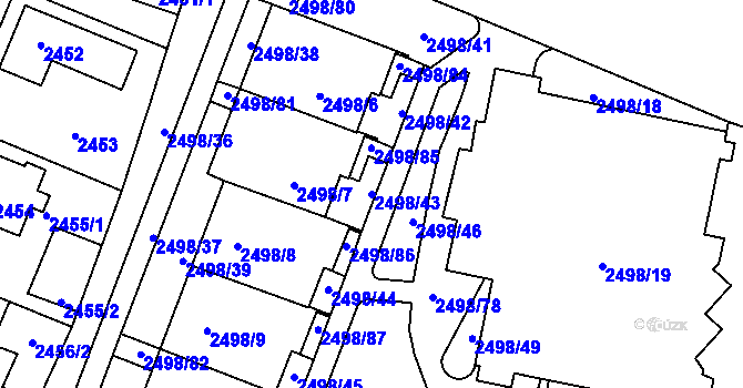 Parcela st. 2498/43 v KÚ Horní Počernice, Katastrální mapa