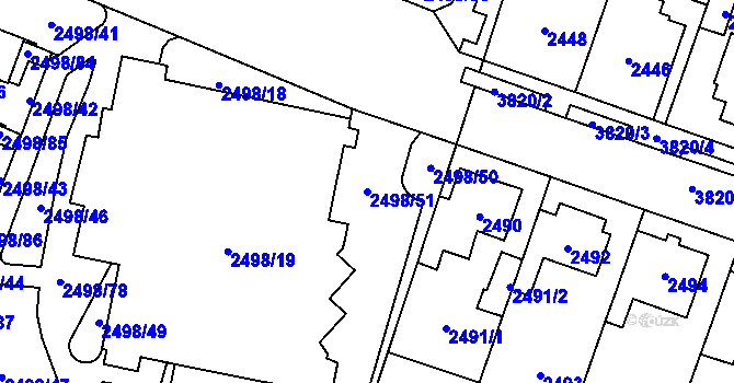 Parcela st. 2498/51 v KÚ Horní Počernice, Katastrální mapa