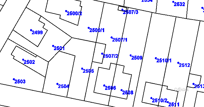 Parcela st. 2507/2 v KÚ Horní Počernice, Katastrální mapa