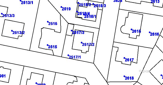 Parcela st. 2517/2 v KÚ Horní Počernice, Katastrální mapa
