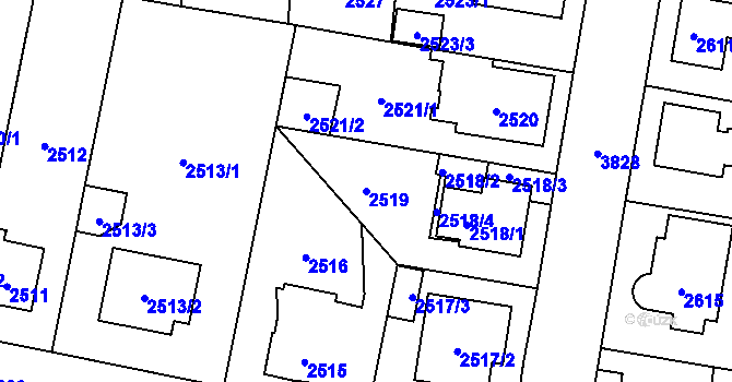 Parcela st. 2519 v KÚ Horní Počernice, Katastrální mapa