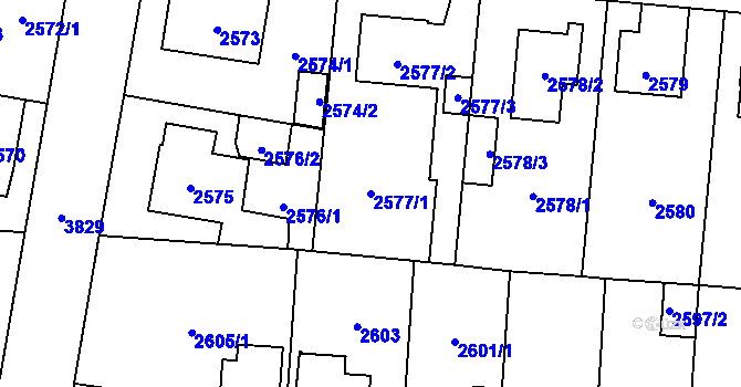 Parcela st. 2577/1 v KÚ Horní Počernice, Katastrální mapa