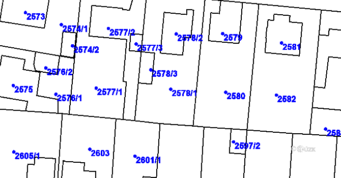 Parcela st. 2578/1 v KÚ Horní Počernice, Katastrální mapa