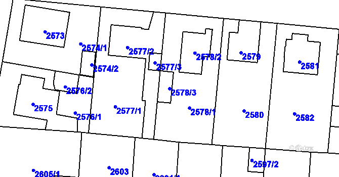 Parcela st. 2578/3 v KÚ Horní Počernice, Katastrální mapa