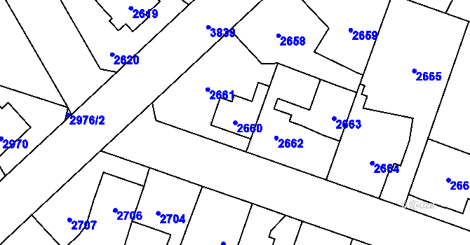 Parcela st. 2660 v KÚ Horní Počernice, Katastrální mapa