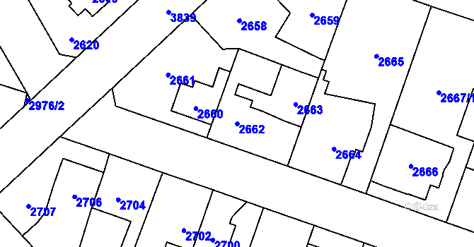 Parcela st. 2662 v KÚ Horní Počernice, Katastrální mapa