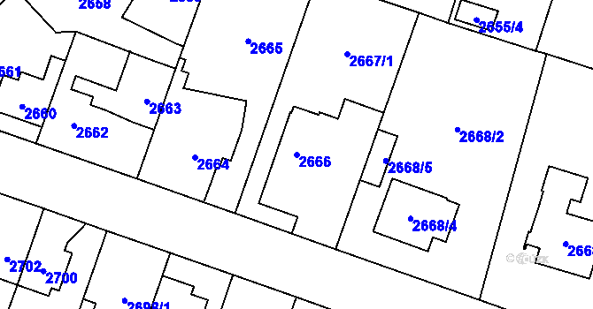 Parcela st. 2666 v KÚ Horní Počernice, Katastrální mapa