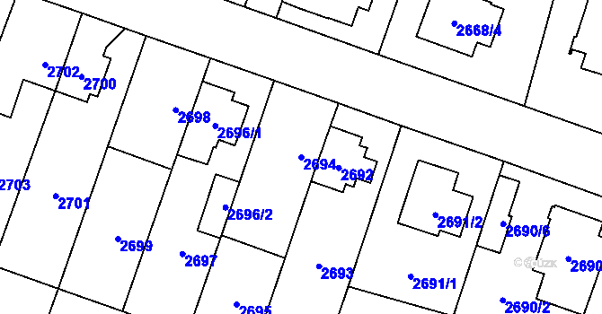 Parcela st. 2694 v KÚ Horní Počernice, Katastrální mapa