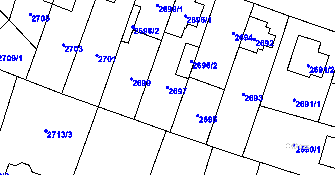 Parcela st. 2697 v KÚ Horní Počernice, Katastrální mapa