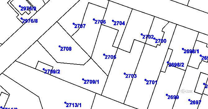 Parcela st. 2705 v KÚ Horní Počernice, Katastrální mapa