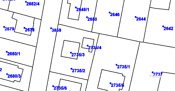Parcela st. 2735/4 v KÚ Horní Počernice, Katastrální mapa