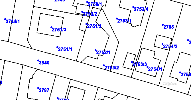 Parcela st. 2752/1 v KÚ Horní Počernice, Katastrální mapa