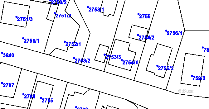 Parcela st. 2753/3 v KÚ Horní Počernice, Katastrální mapa