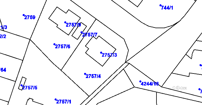 Parcela st. 2757/3 v KÚ Horní Počernice, Katastrální mapa